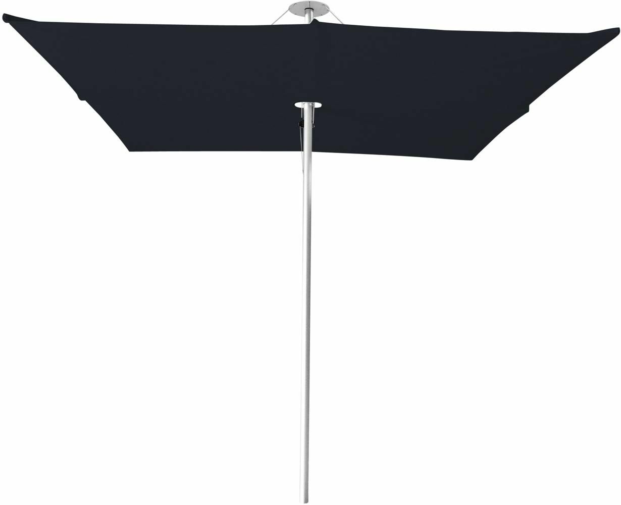 Infina center post umbrella, 2,5 m square, with frame in Aluminum and Solidum Black canopy. 