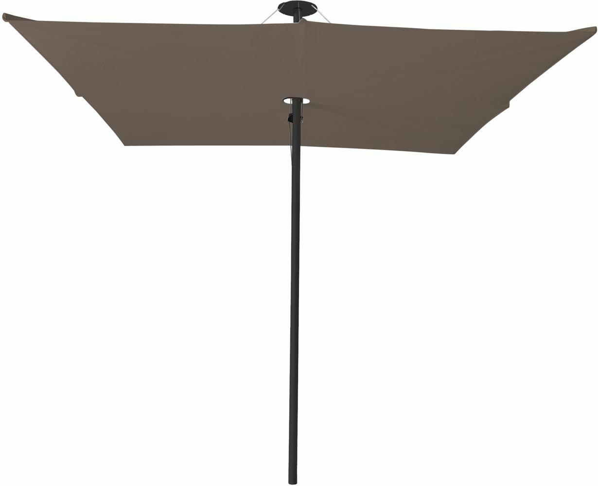 Infina center post umbrella, 2,5 m square, with frame in Dusk and Solidum Taupe canopy. 