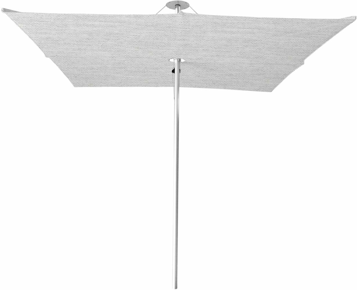 Infina center post umbrella, 3 m square, with frame in Aluminum and Solidum Marble canopy. 