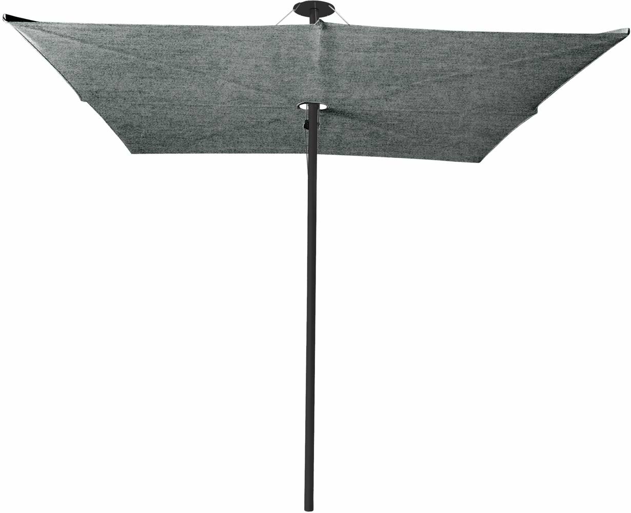 Infina center post umbrella, 3 m square, with frame in Dusk and Solidum Flanelle canopy. 