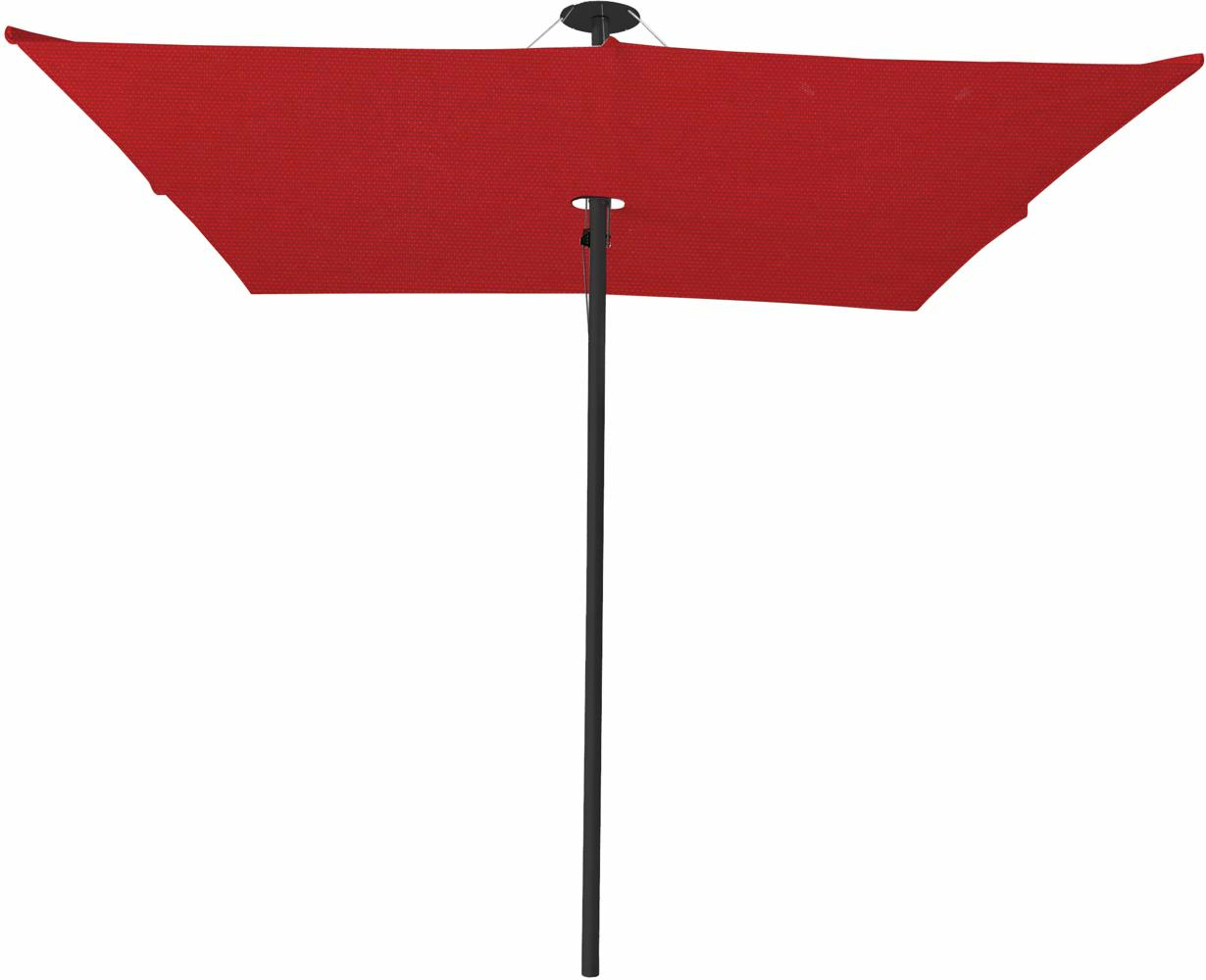 Infina center post umbrella, 3 m square, with frame in Dusk and Solidum Pepper canopy. 