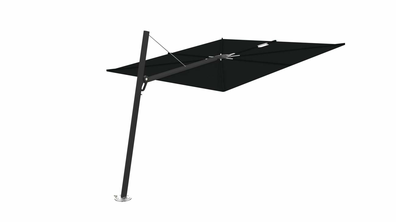 Spectra cantilever umbrella, forward (80°), 250 x 250 square, with frame in Dusk (15 cm) and Solidum Black canopy.