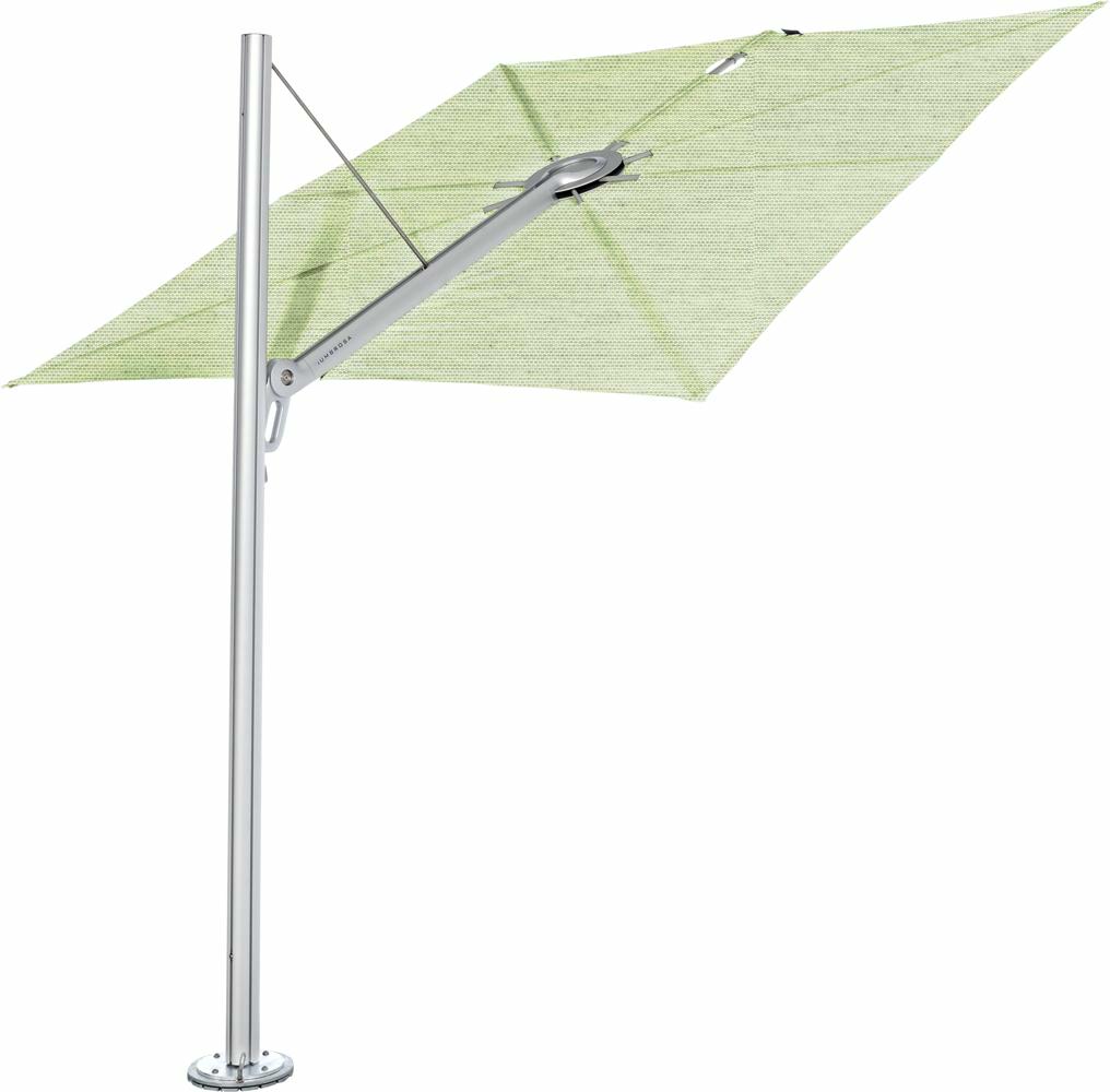 Spectra cantilever umbrella, straight (90°), 300 x 300 square, with frame in Aluminum and Solidum Mint canopy. 
