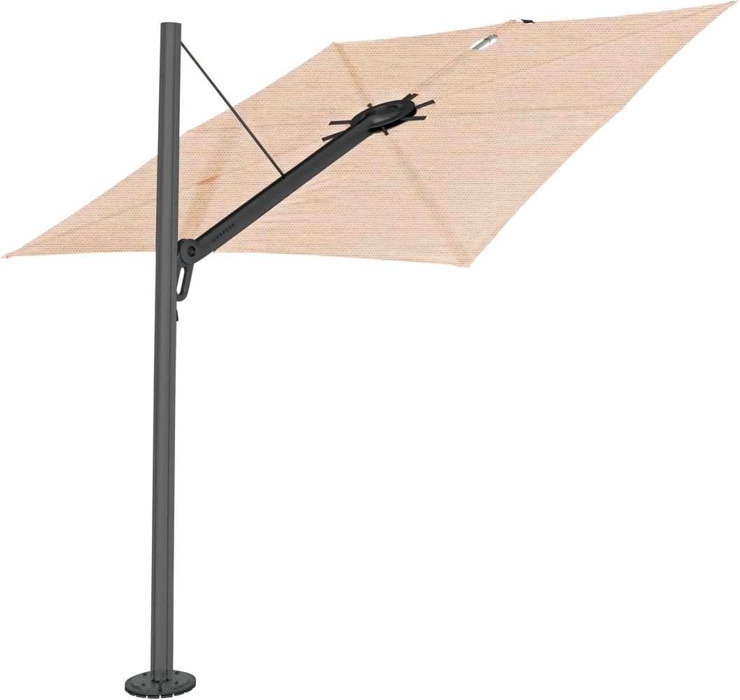 Spectra cantilever umbrella, straight (90°), 300 x 300 square, with frame in Dusk (15 cm) and Solidum Blush canopy.