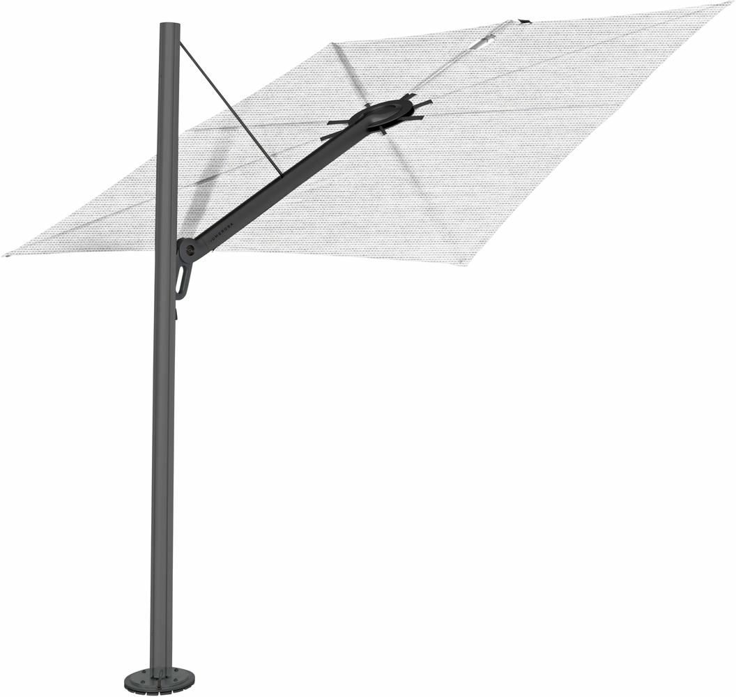 Spectra cantilever umbrella, straight (90°), 300 x 300 square, with frame in Dusk (15 cm) and Solidum Marble canopy.