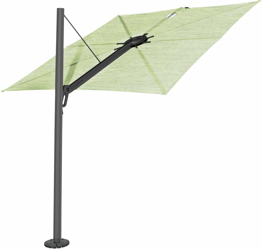 Spectra cantilever umbrella, straight (90°), 300 x 300 square, with frame in Dusk (15 cm) and Solidum Mint canopy.