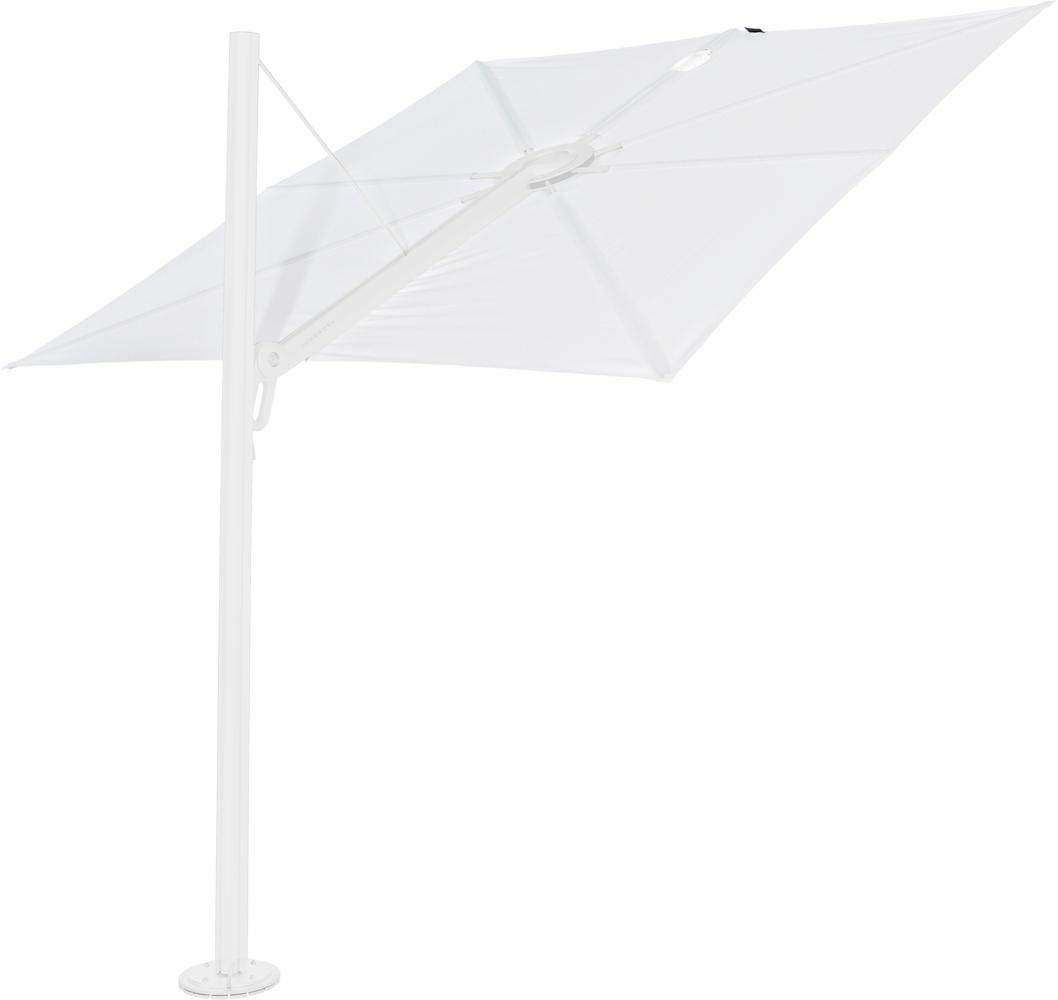 Spectra cantilever umbrella, straight (90°), 300 x 300 square, with frame in White and Solidum Natural canopy.