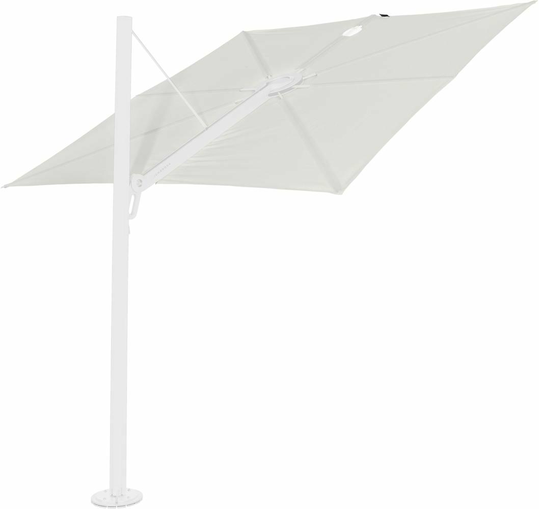 Spectra cantilever umbrella, straight (90°), 300 x 300 square, with frame in White and Solidum Canvas canopy.