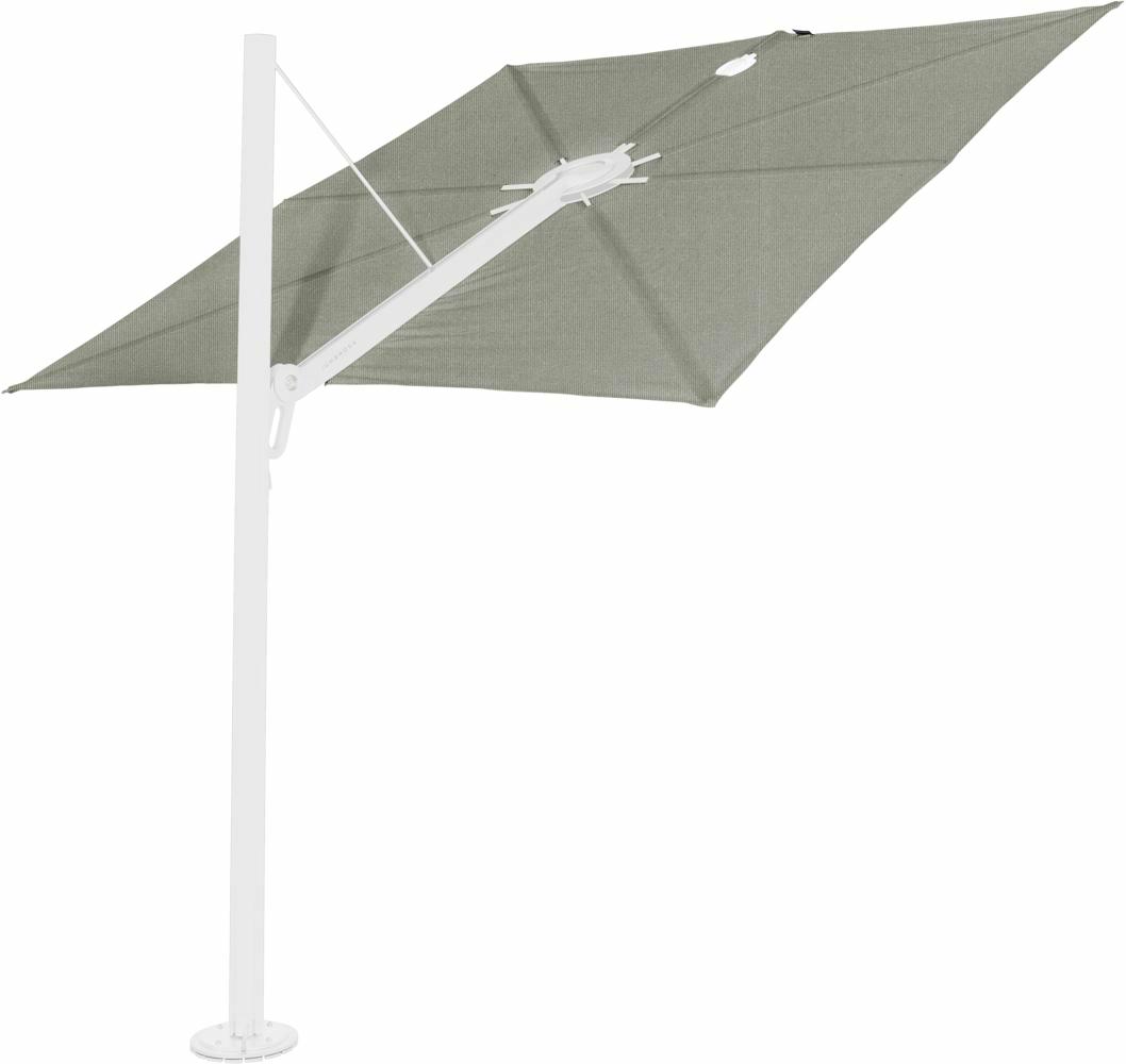Spectra cantilever umbrella, straight (90°), 300 x 300 square, with frame in White and Solidum Grey canopy.