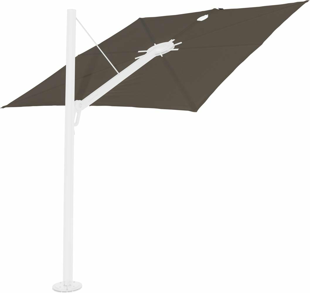 Spectra cantilever umbrella, straight (90°), 300 x 300 square, with frame in White and Solidum Taupe canopy.