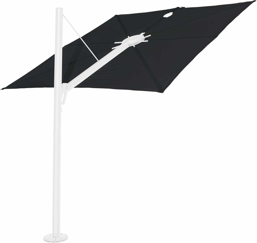 Spectra cantilever umbrella, straight (90°), 300 x 300 square, with frame in White and Solidum Black canopy.