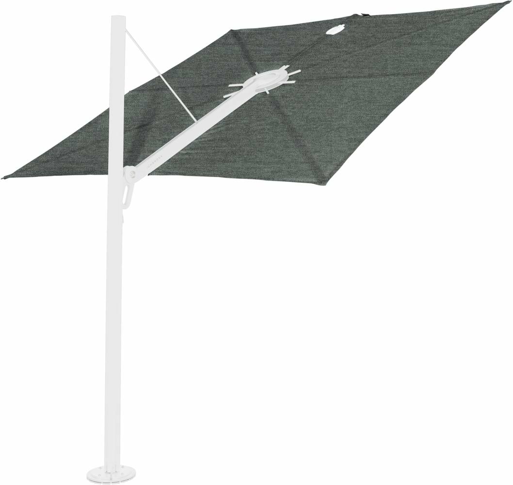 Spectra cantilever umbrella, straight (90°), 300 x 300 square, with frame in White and Solidum Flanelle canopy.