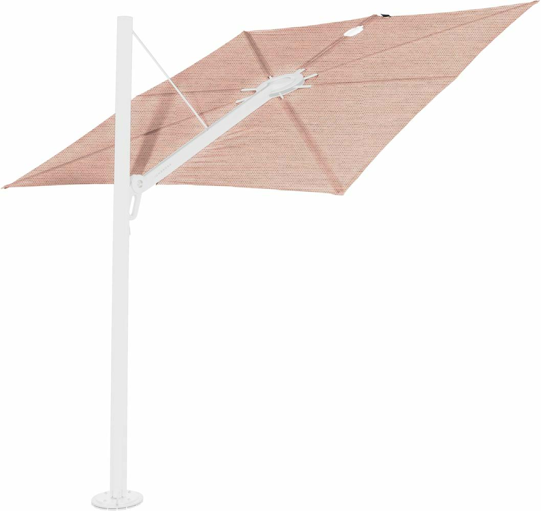 Spectra cantilever umbrella, straight (90°), 300 x 300 square, with frame in White and Solidum Blush canopy.