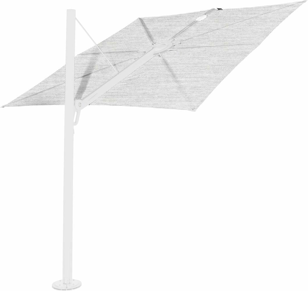 Spectra cantilever umbrella, straight (90°), 300 x 300 square, with frame in White and Solidum Marble canopy.