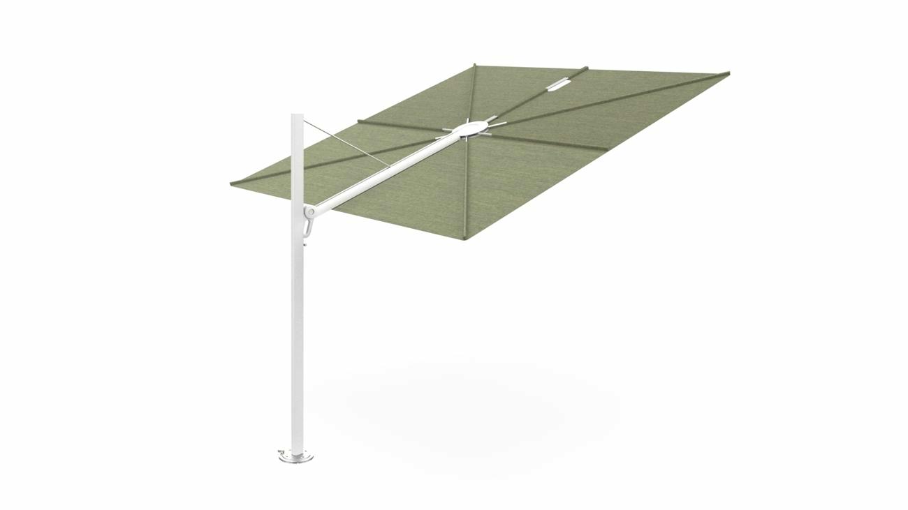 Spectra cantilever umbrella, straight (90°), 300 x 300 square, with frame in White and Almond canopy.