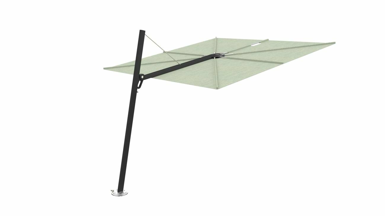 Spectra cantilever umbrella, forward (80°), 300 x 300 square, with frame in Dusk (15 cm) and Solidum Mint canopy.