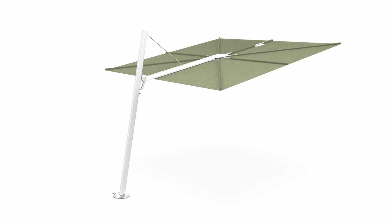 Spectra cantilever umbrella, forward (80°), 300 x 300 square, with frame in White and Almond canopy.