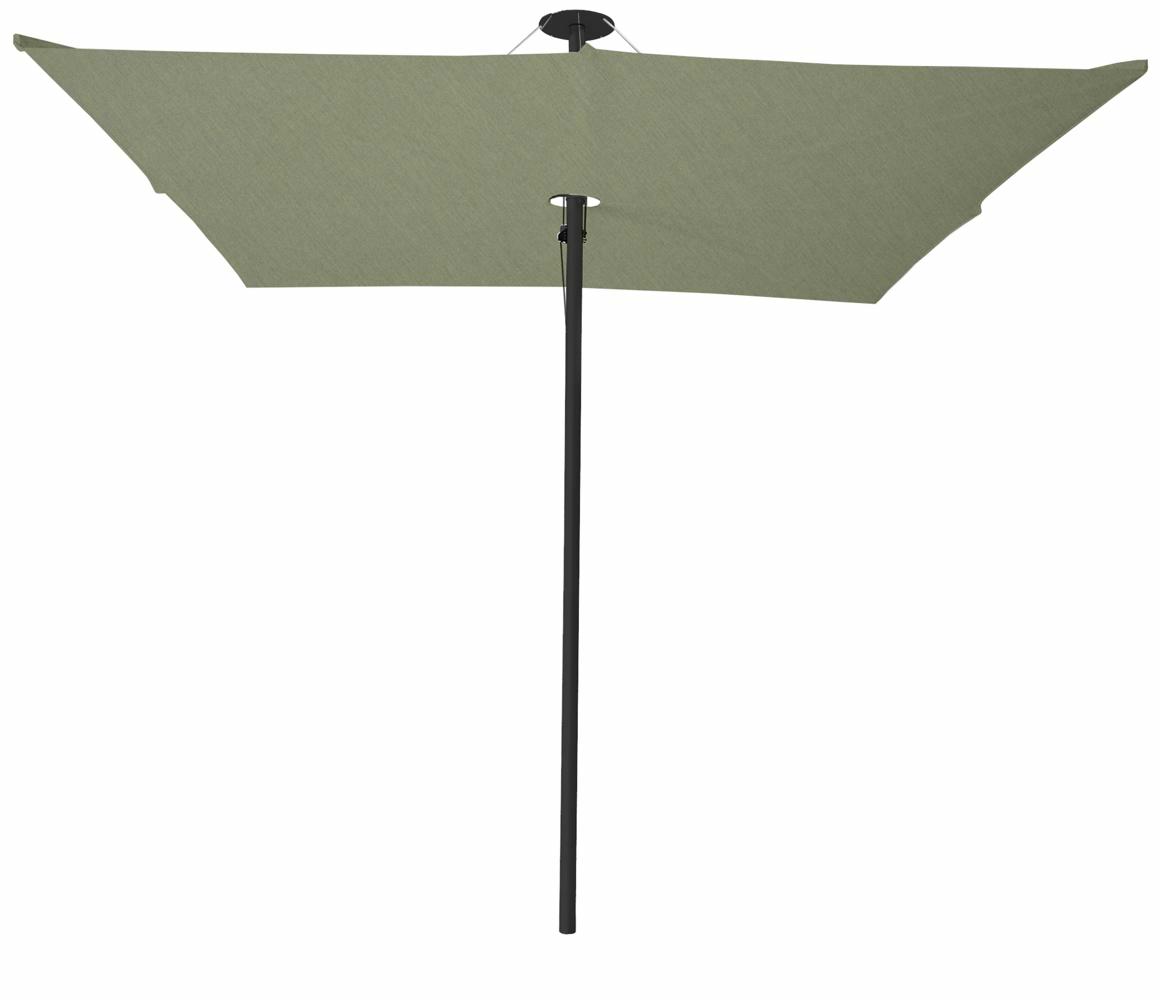 Infina center post umbrella, 2,5 m square, with frame in Dusk and Solidum Almond canopy.
