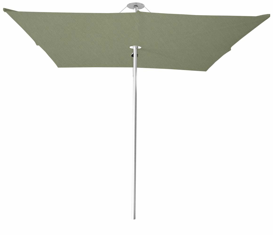 Infina center post umbrella, 3 m square, with frame in Aluminum and Sunbrella Almond canopy.
