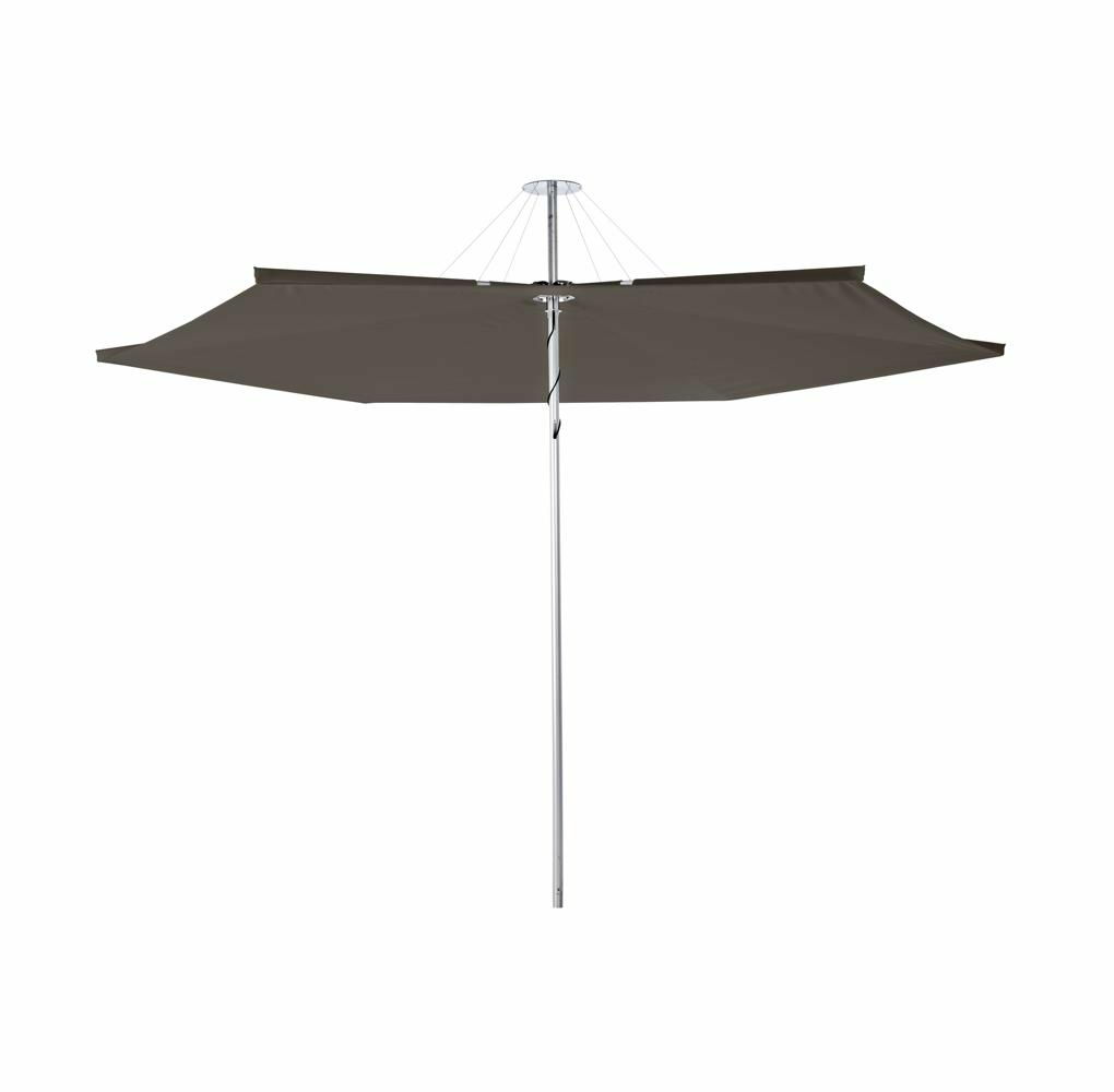 Infina center post umbrella, 3 m round, with frame in Aluminum and Solidum Taupe canopy.