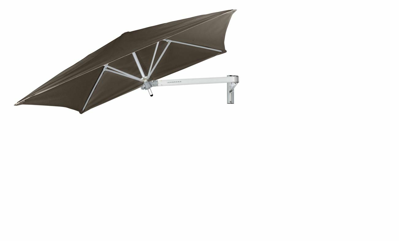 Paraflex wall mounted parasols square 1,9 m with Taupe fabric and a Classic arm
