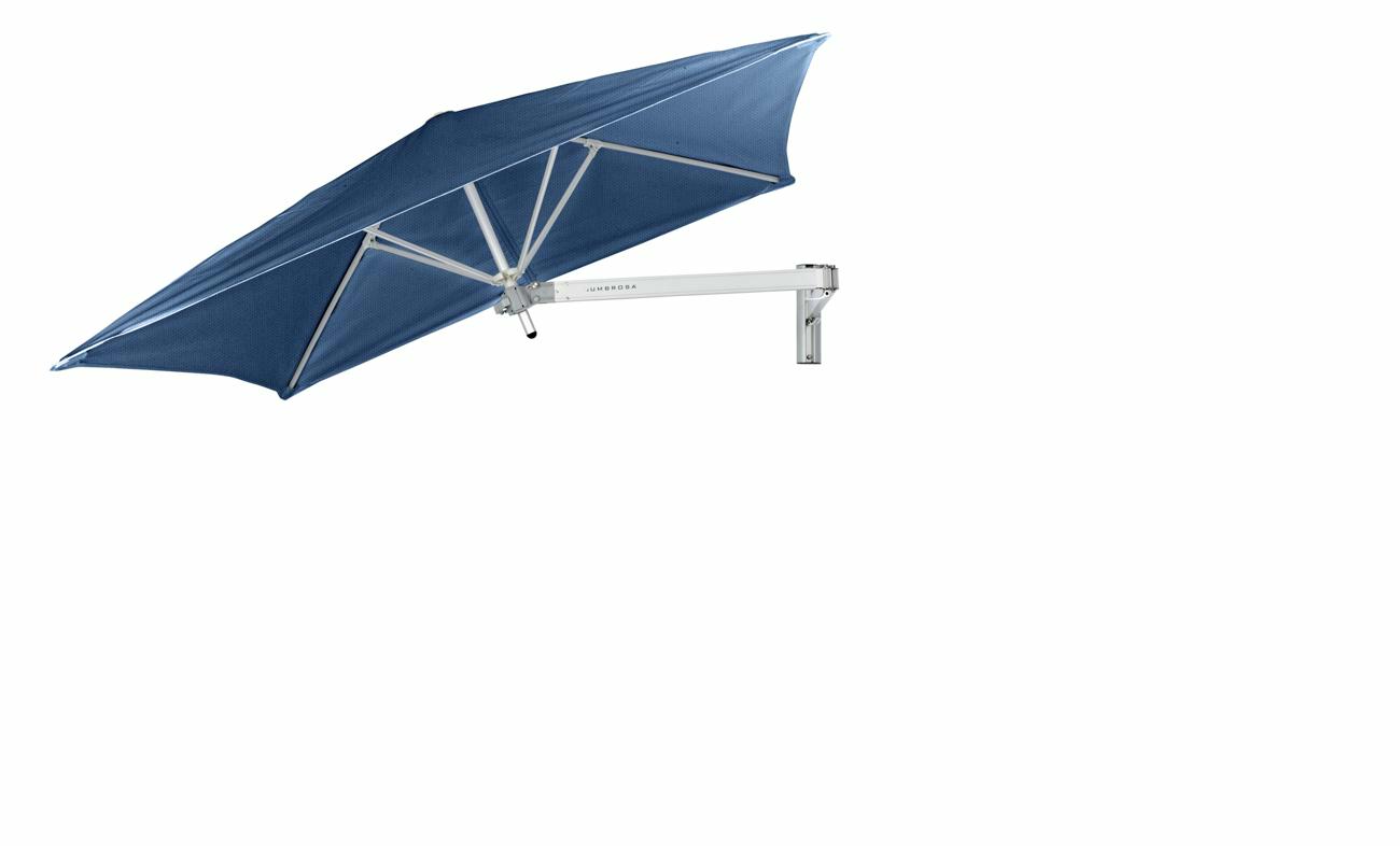 Paraflex wall mounted parasols square 1,9 m with Blue Storm fabric and a Classic arm