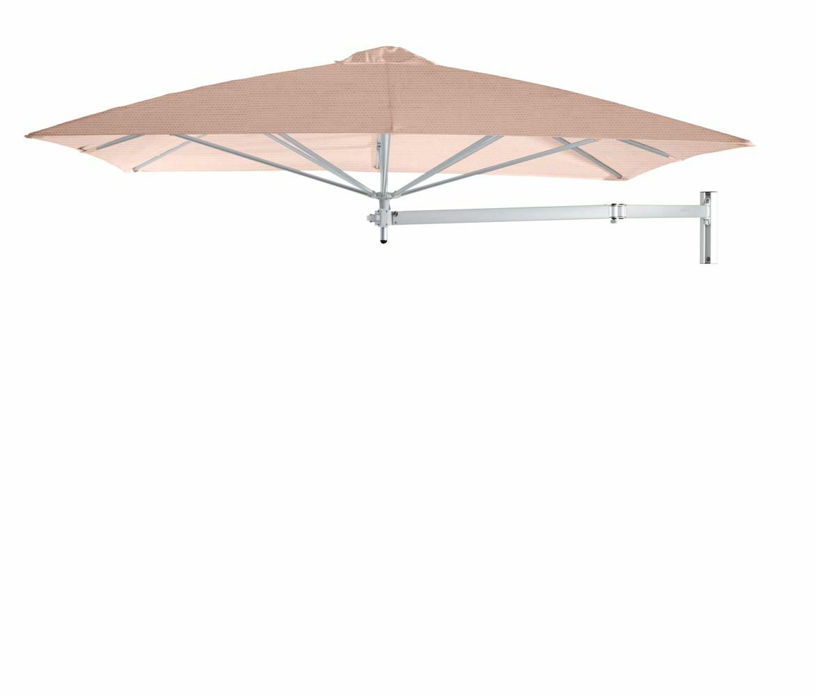 Paraflex wall mounted parasols square 2,3 m with Blush fabric and a Neo arm