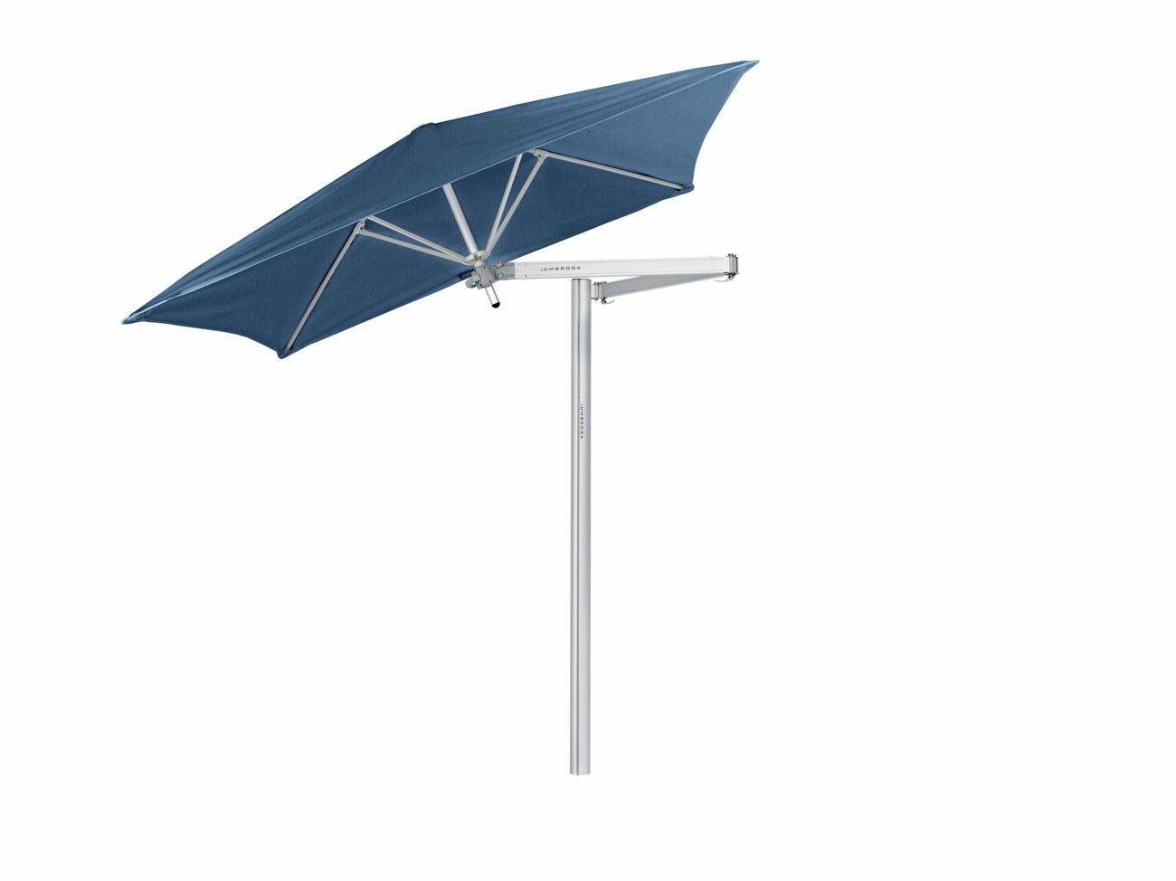 Paraflex cantilever umbrella square 1,9 m with Blue Storm fabric and a Classic arm