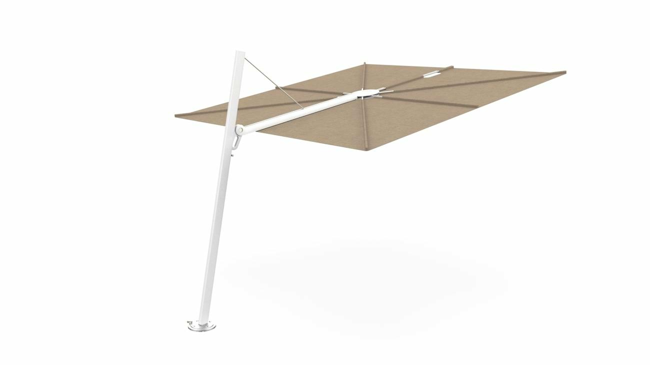 Spectra cantilever umbrella, forward (80°), 250 x 250 square, with frame in White and Sand canopy.