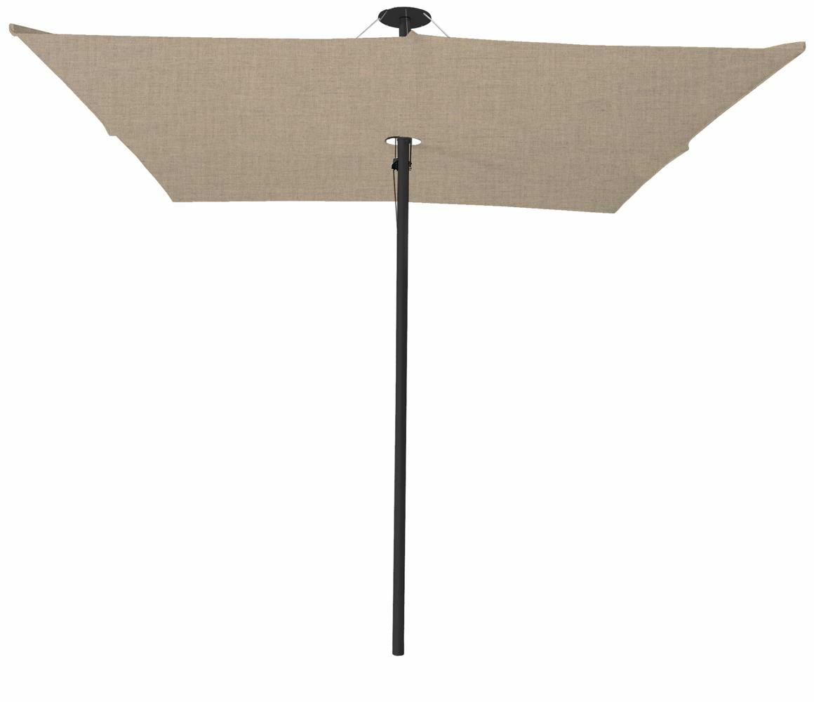 Infina center post umbrella, 3 m square, with frame in Dusk and Sunbrella Sand canopy.