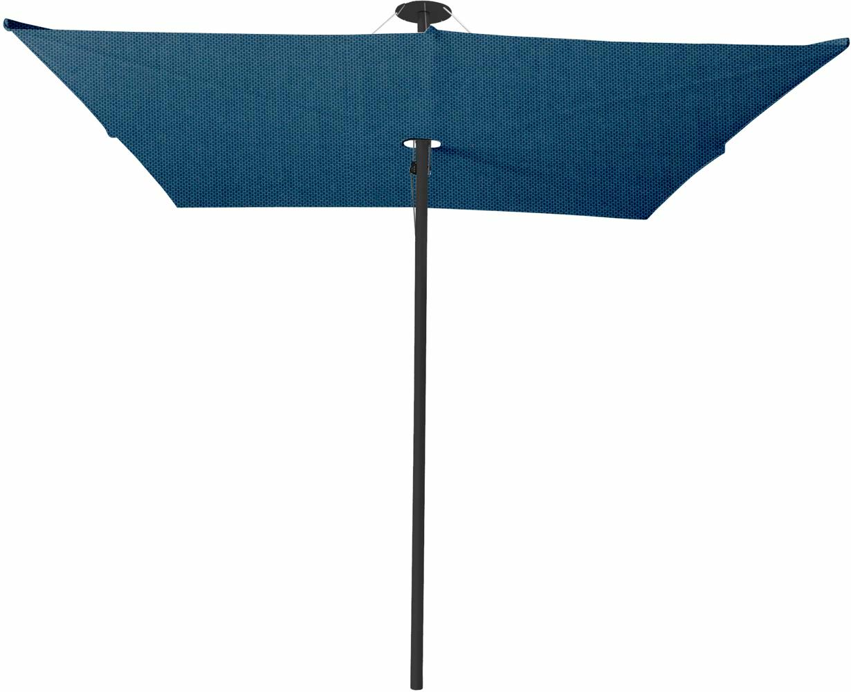 Infina center post umbrella, 3 m square, with frame in Dusk and Solidum BlueStorm canopy.