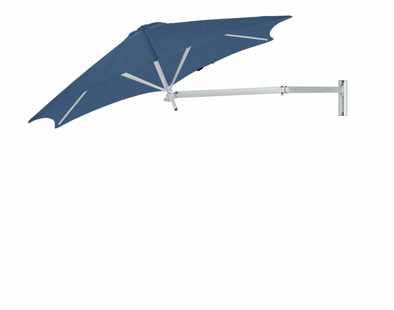 Paraflex wall mounted parasols round 2,7 m with Blue Storm fabric and a Neo arm
