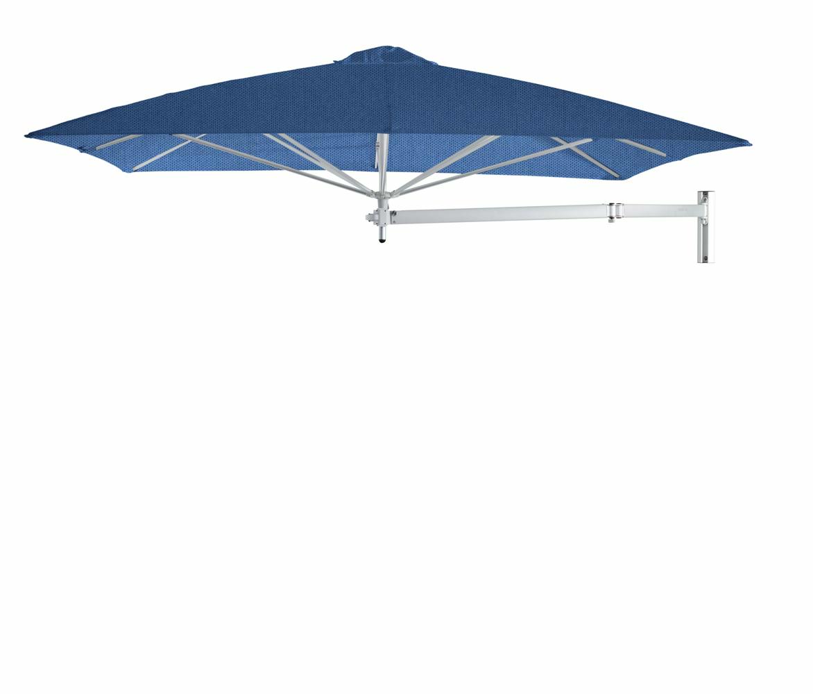 Paraflex wall mounted parasols square 2,3 m with Blue Storm fabric and a Neo arm