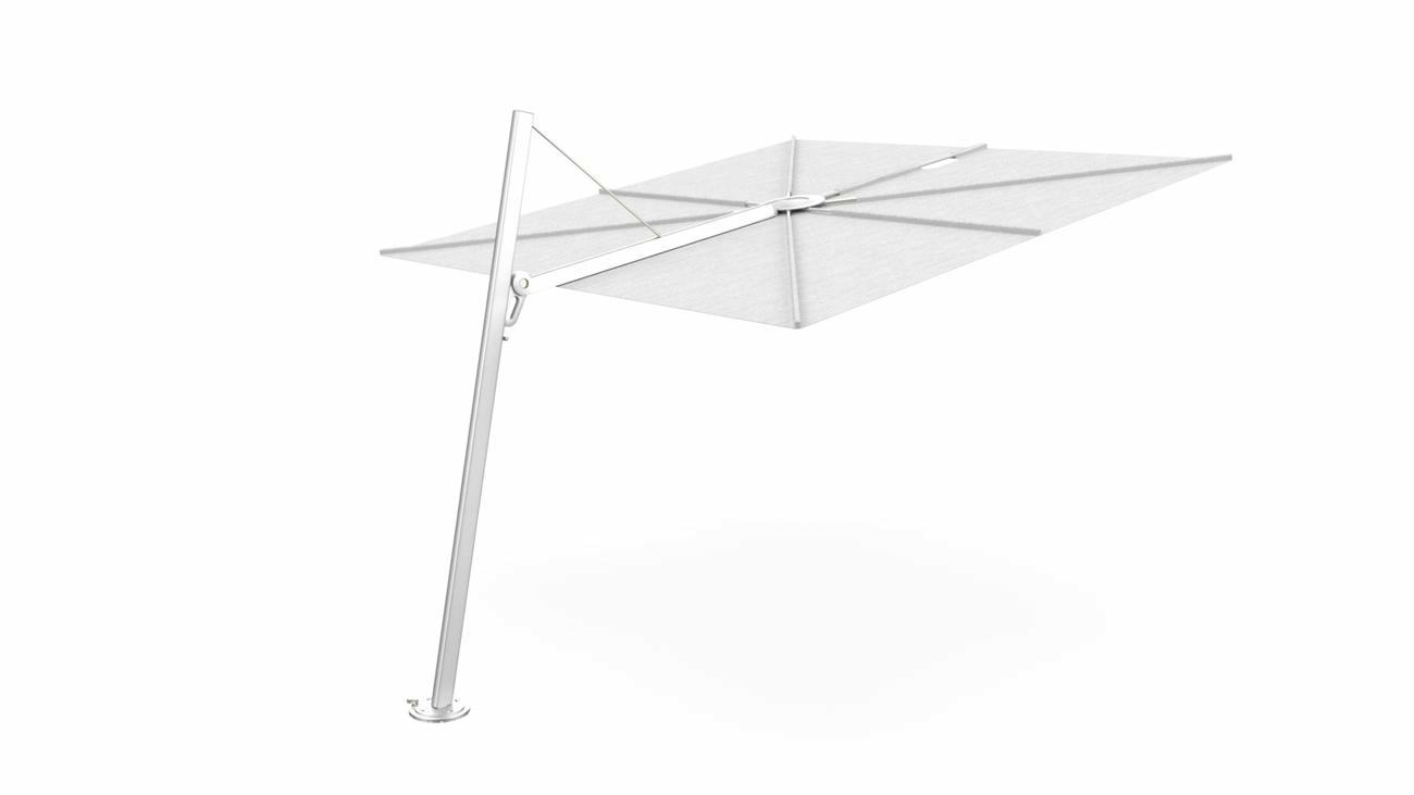 Spectra cantilever umbrella, forward (80°), 250 x 250 square, with frame in Aluminum and Marble canopy.