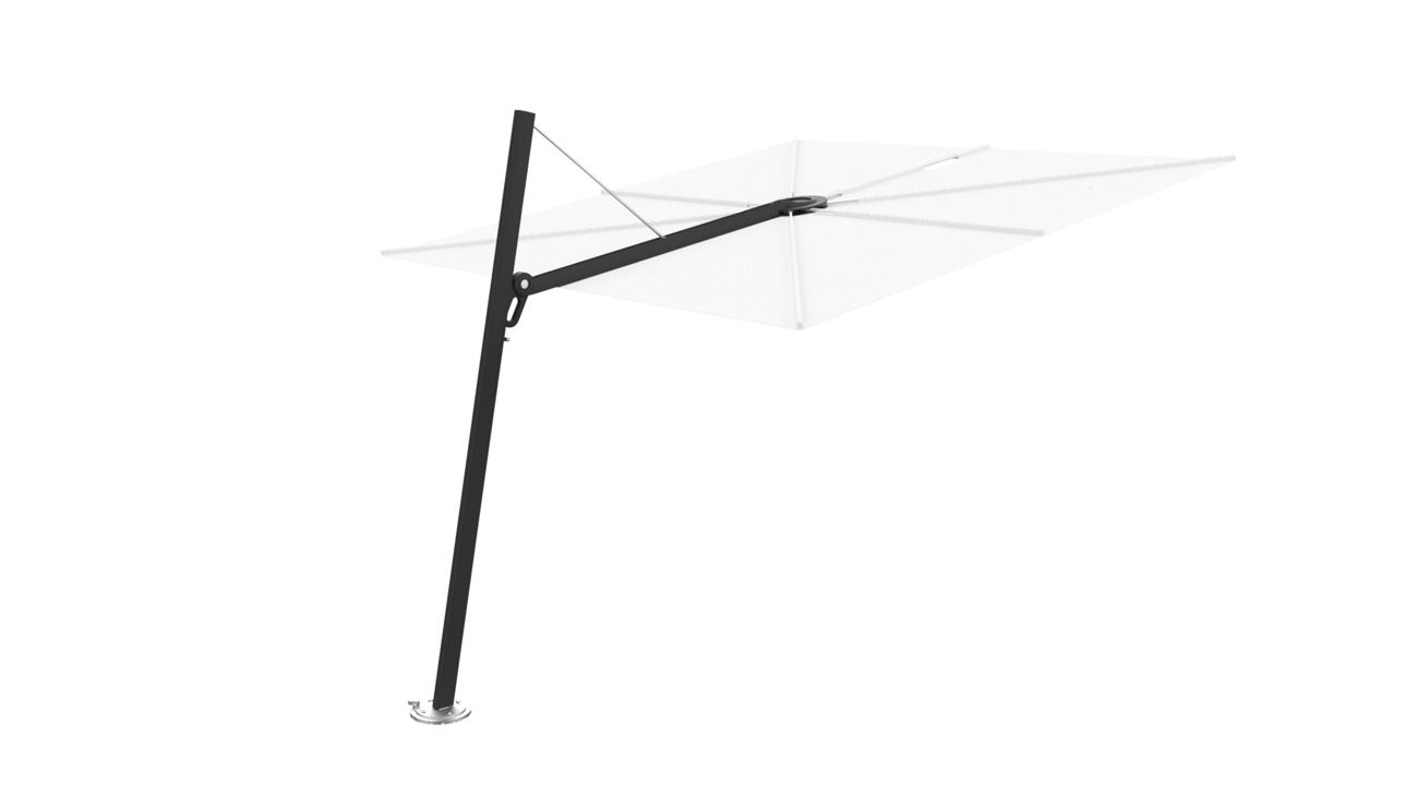 Spectra cantilever umbrella, forward (80°), 250 x 250 square, with frame in Black (15 cm) and Solidum Natural canopy.