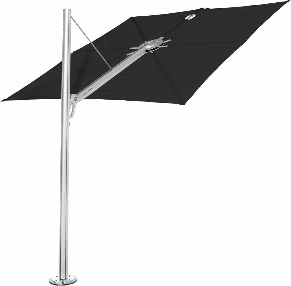 Spectra cantilever umbrella, straight (90°), 300 x 300 square, with frame in Aluminum and Black canopy.