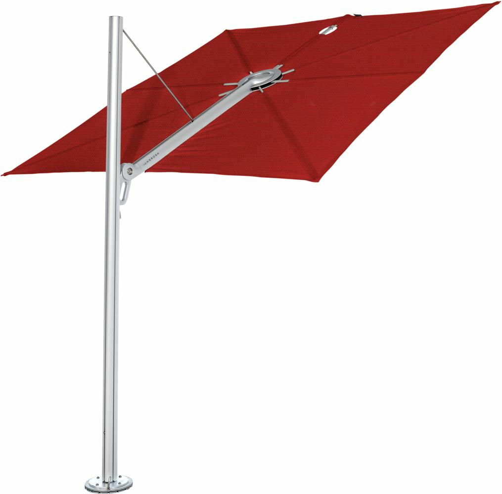 Spectra cantilever umbrella, straight (90°), 300 x 300 square, with frame in Aluminum and Pepper canopy.