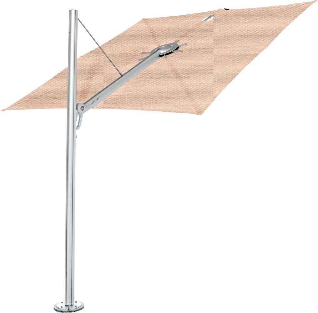 Spectra cantilever umbrella, straight (90°), 300 x 300 square, with frame in Aluminum and Blush canopy.