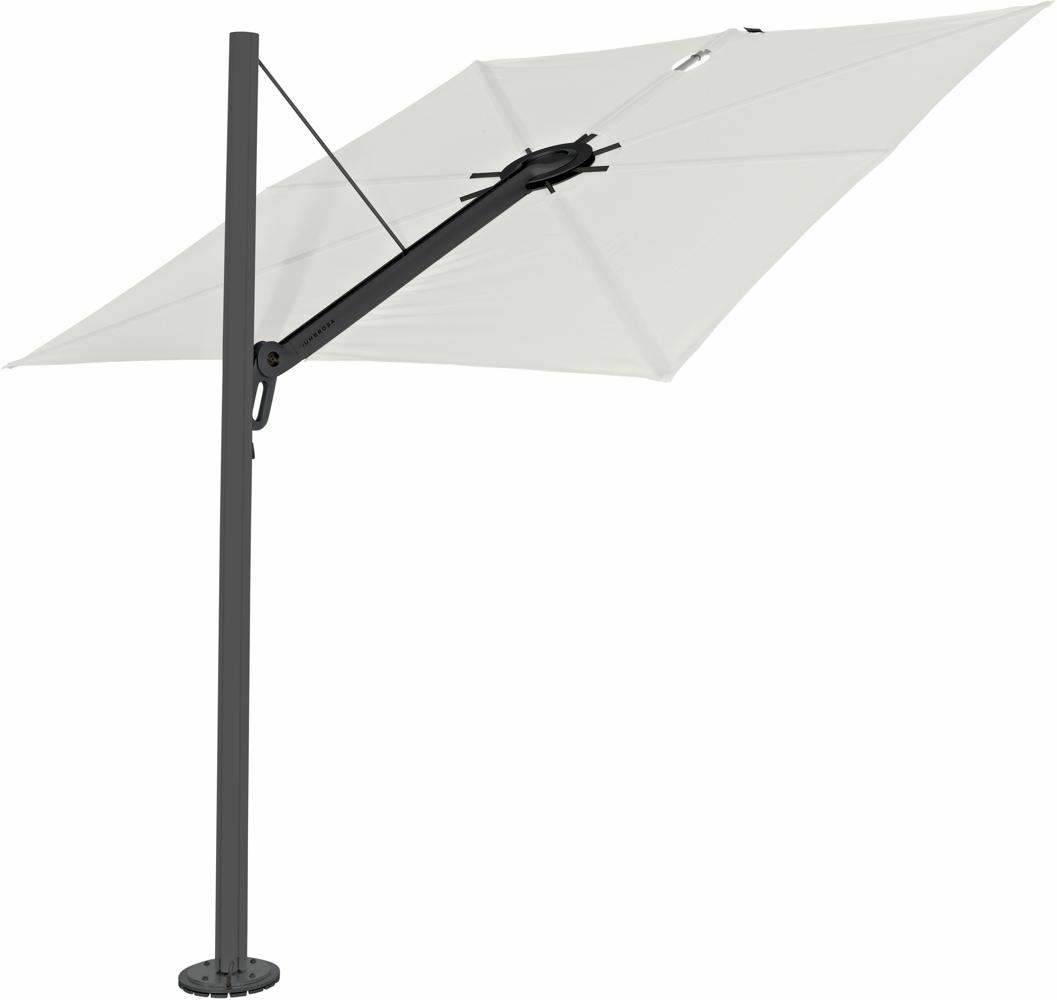 Spectra cantilever umbrella, straight (90°), 300 x 300 square, with frame in Black (15 cm) and Solidum Canvas canopy.