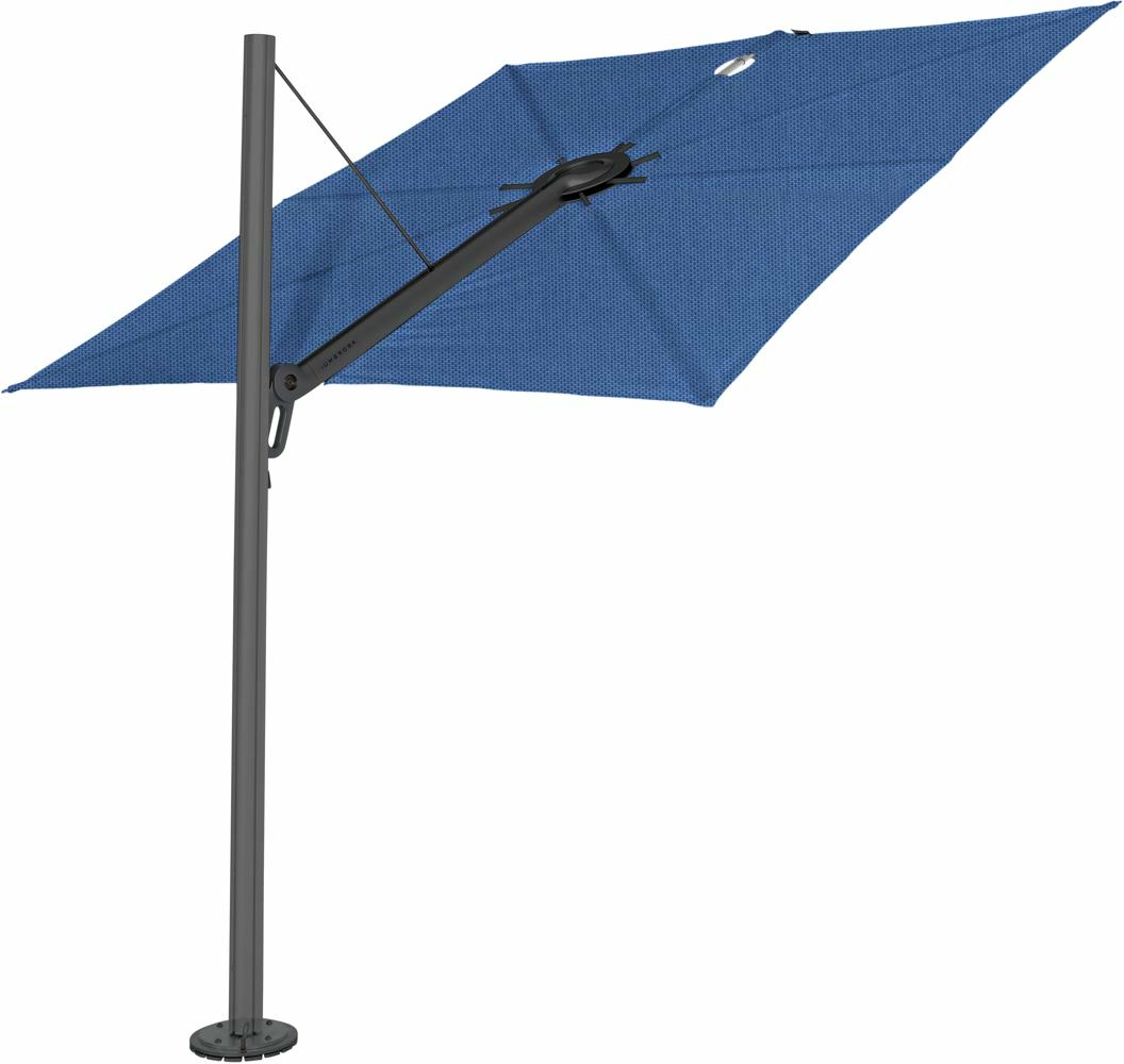 Spectra cantilever umbrella, straight (90°), 300 x 300 square, with frame in Black (15 cm) and BlueStorm canopy.