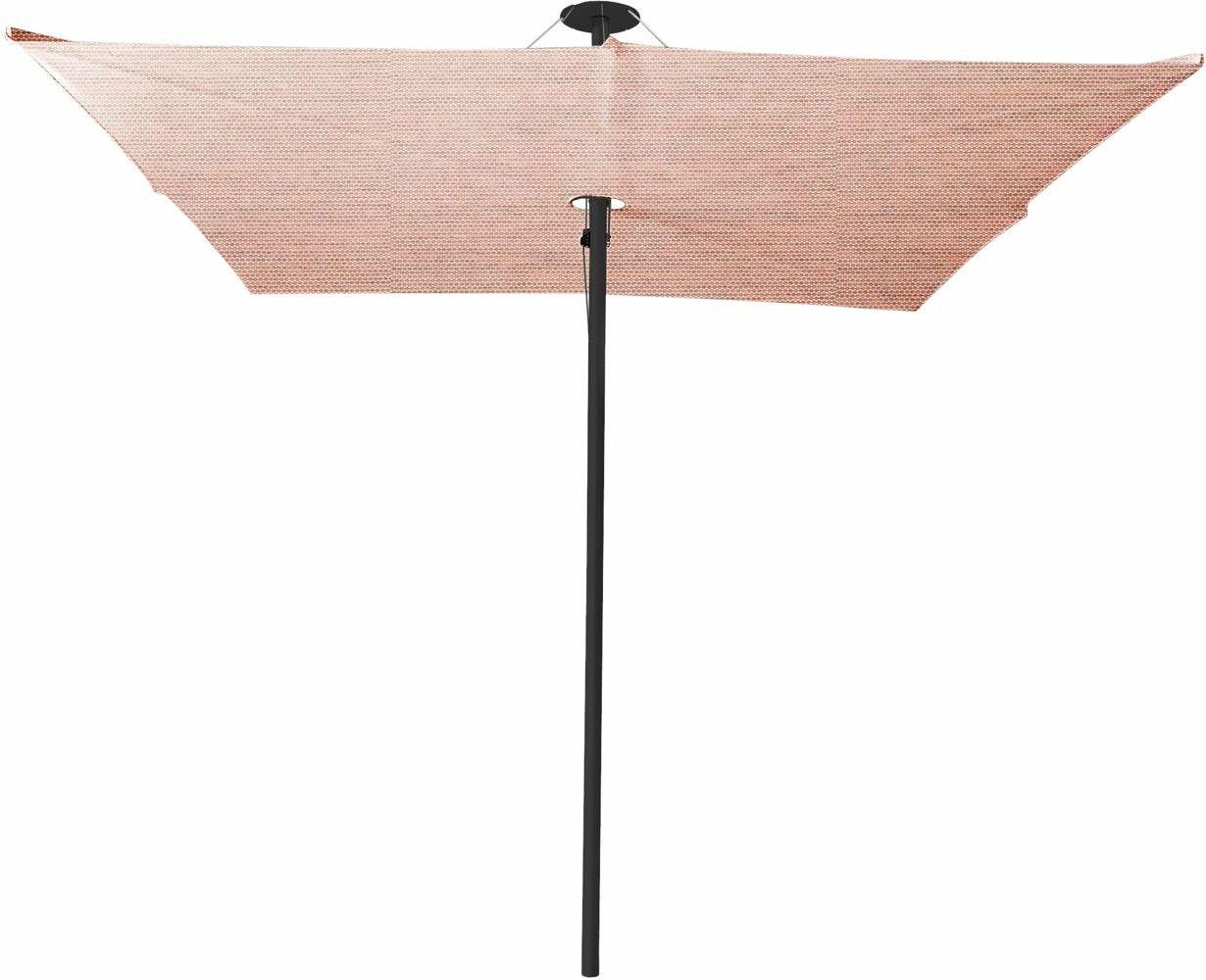 Infina center post umbrella, 3 m square, with frame in Black and Colorum Blush canopy.