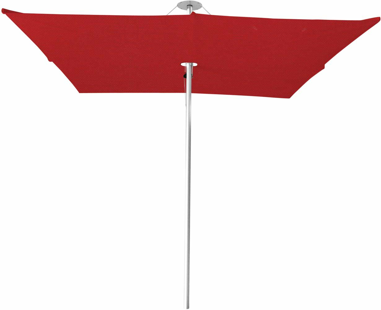 Infina center post umbrella, 3 m square, with frame in Aluminum and Colorum Pepper canopy.