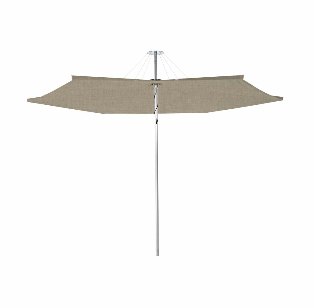 Infina center post umbrella, 3 m round, with frame in Aluminum and Colorum Sand canopy.