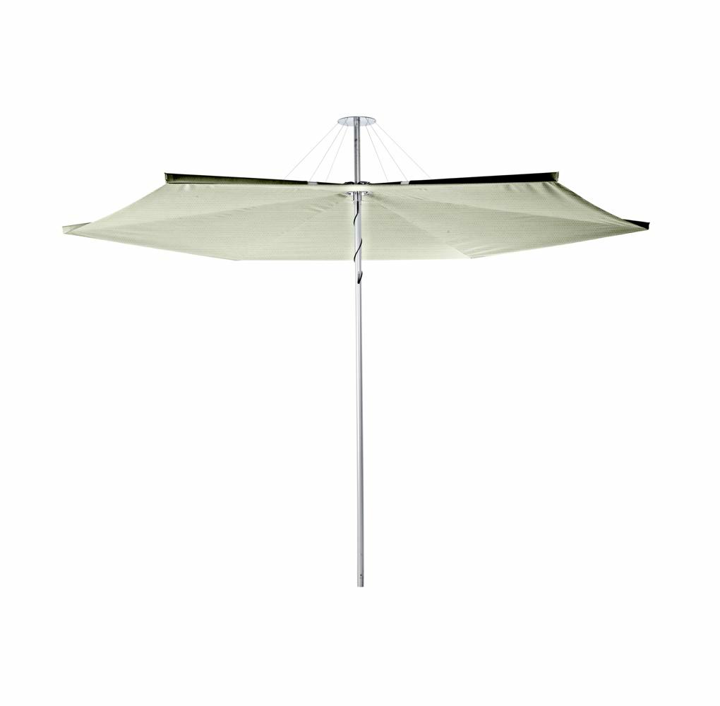Infina center post umbrella, 3 m round, with frame in Aluminum and Colorum Mint canopy.
