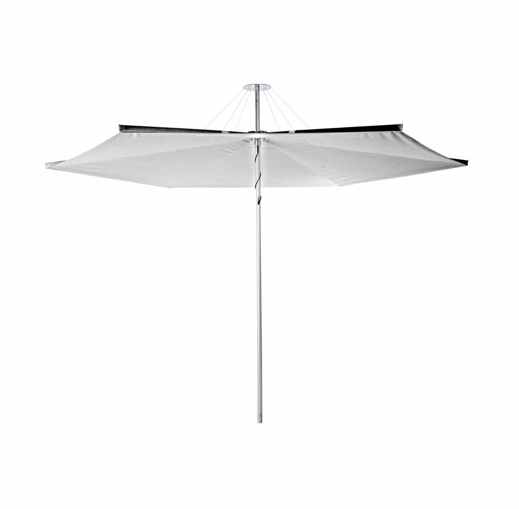 Infina center post umbrella, 3 m round, with frame in Aluminum and Colorum Marble canopy.