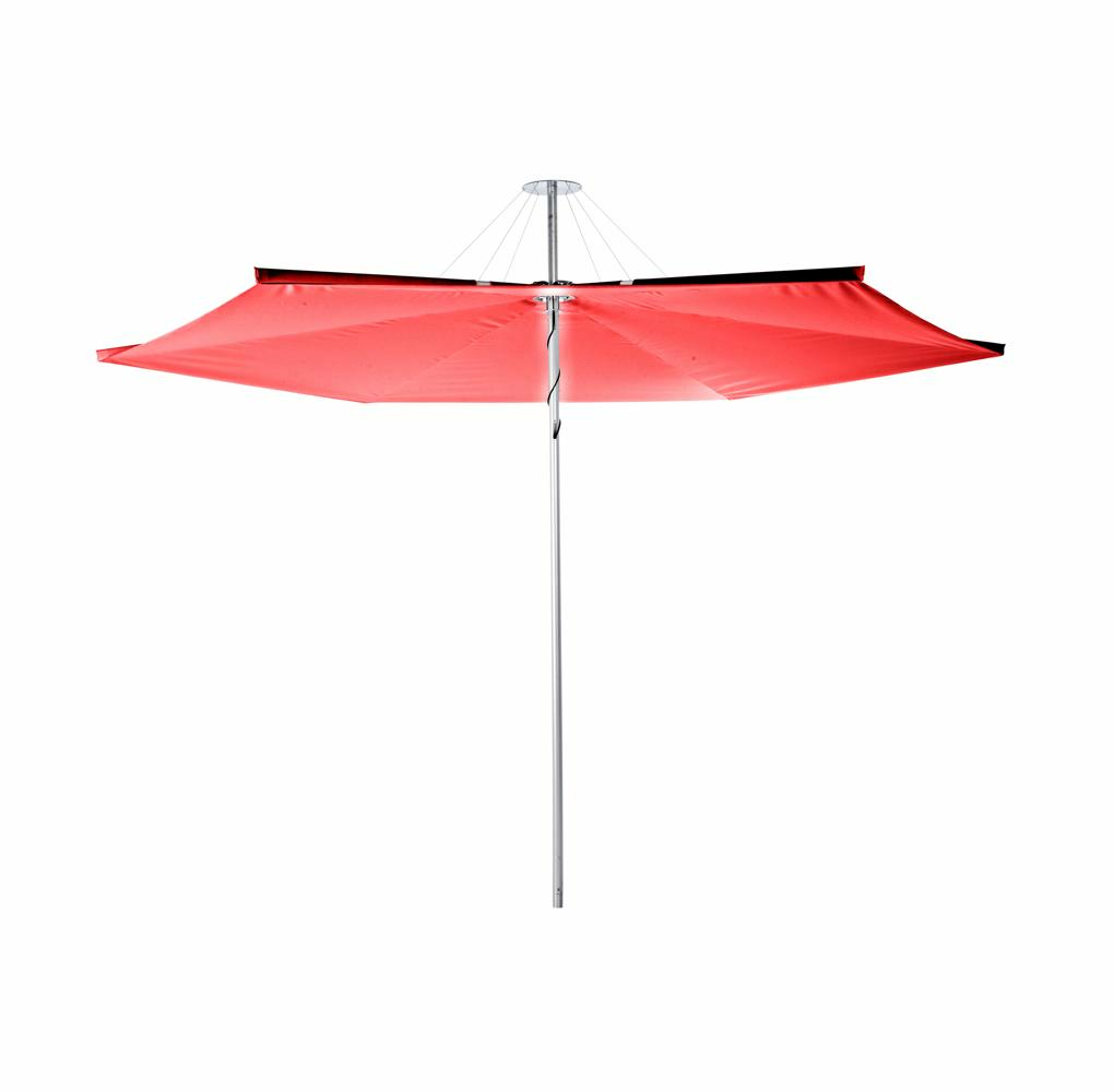 Infina center post umbrella, 3 m round, with frame in Aluminum and Colorum Pepper canopy.