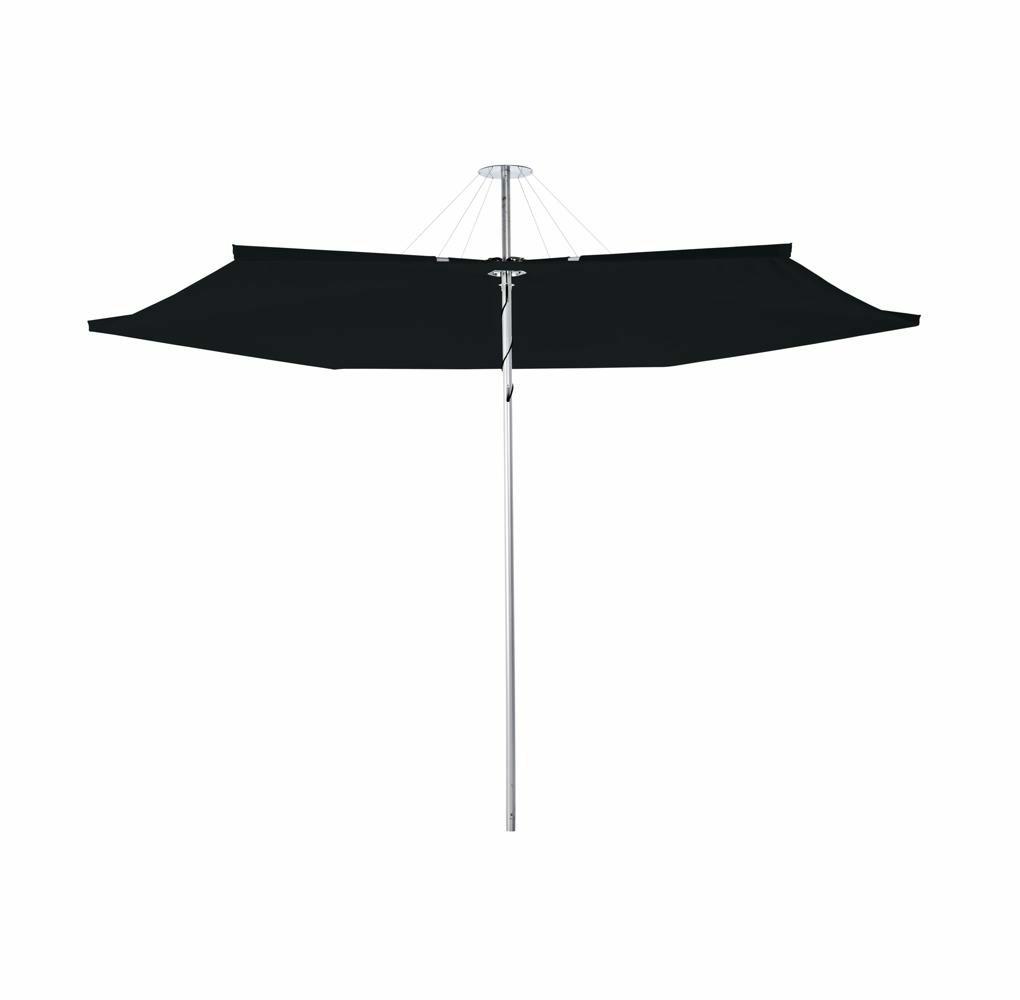 Infina center post umbrella, 3 m round, with frame in Aluminum and Colorum Black canopy.