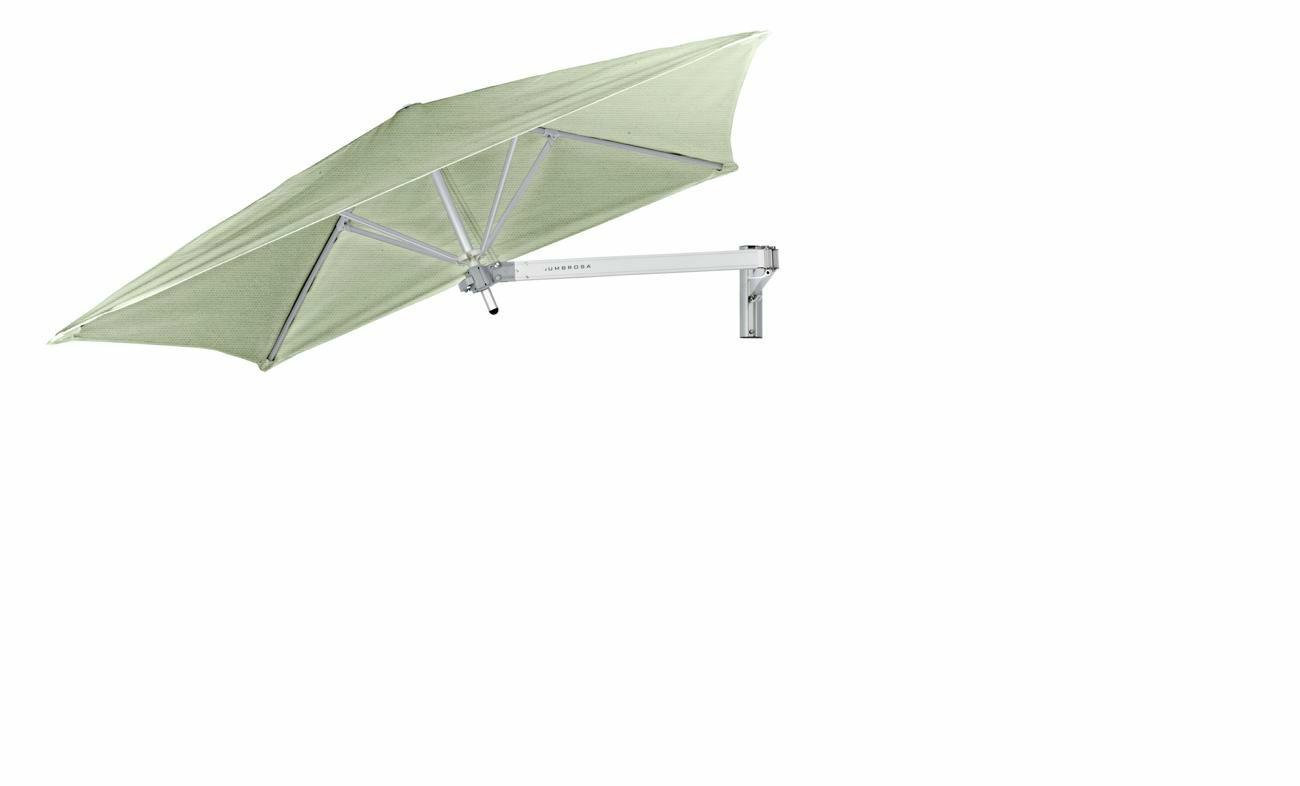 Paraflex wall mounted parasols square 1,9 m with Mint fabric and a Classic arm