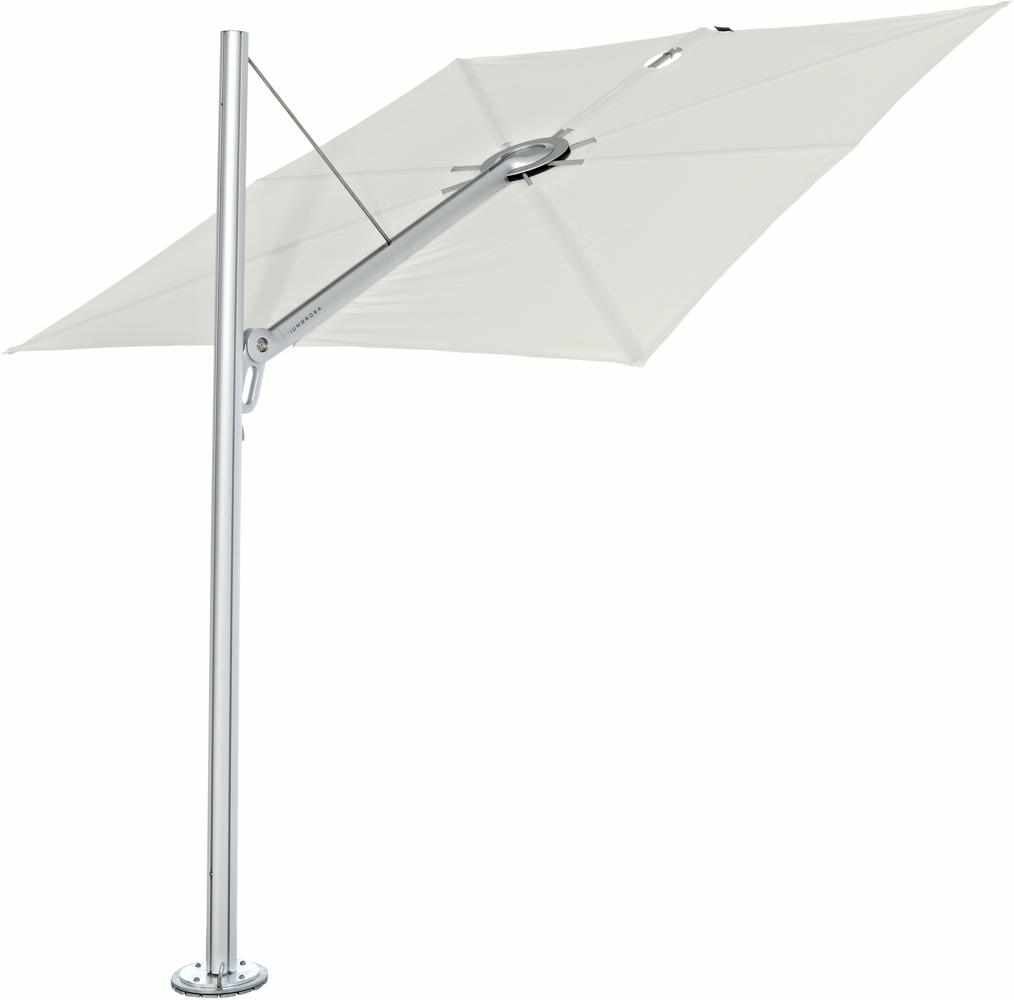 Spectra cantilever umbrella, straight (90°), 300 x 300 square, with frame in Aluminum and Solidum Canvas canopy.