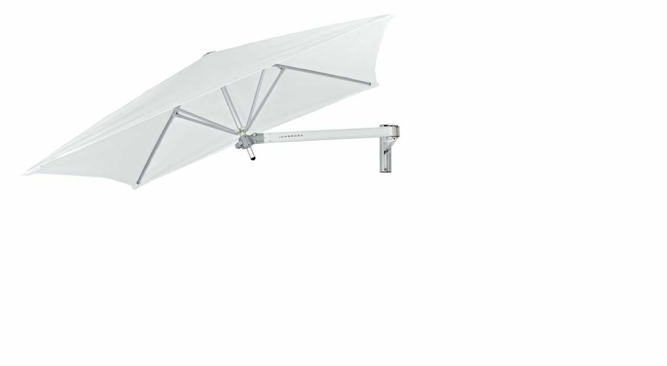 Paraflex wall mounted umbrella, 2,3m square with Classic holder, canopy in Bianco